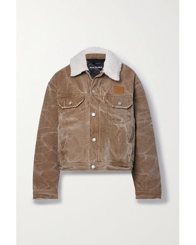Acne Studios Faux Shearling-trimmed Padded Distressed Denim Jacket - Brown