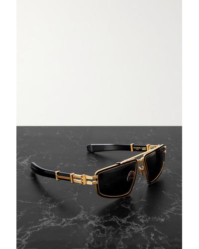 Balmain Titan Goldfarbene Pilotensonnenbrille Mit D-rahmen Und Details Aus Azetat - Grau