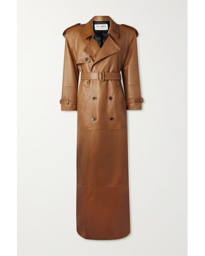 Saint Laurent Belted Leather Trench Coat - Brown