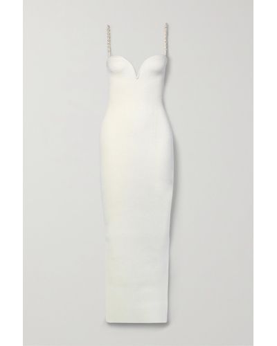 Galvan London Thalia Faux Pearl-embellished Ribbed-knit Gown - White