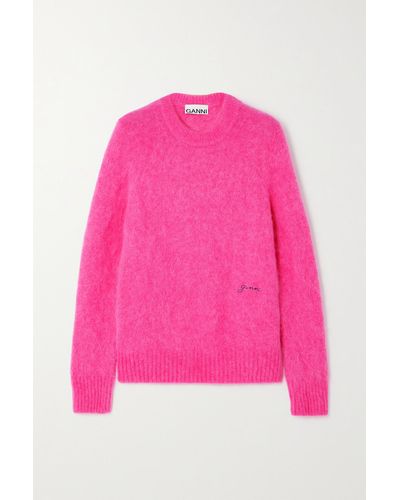 Ganni + Net Sustain Pullover Aus Einer Gebürsteten Alpakawollmischung Mit Stickerei - Pink