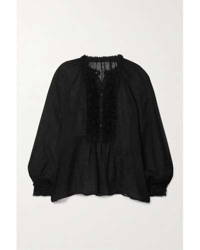 Ulla Johnson Bardot Frayed Wool-gauze Blouse - Black