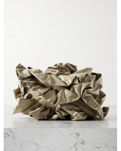 Dries Van Noten Scrunchie Ruffled Glossed-leather Clutch - Natural
