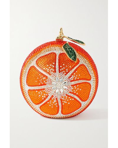 Judith Leiber Tangerine Crystal-embellished Gold-tone Clutch - Orange