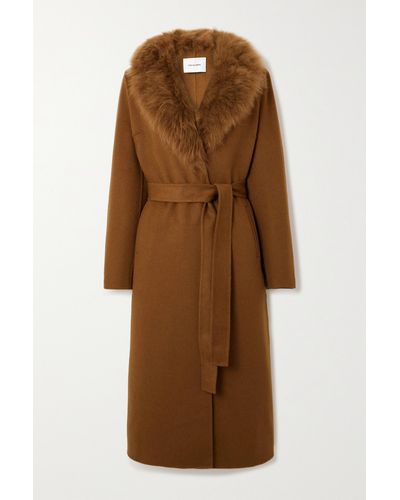 Yves Salomon Belted Shearling-trimmed Wool And Cashmere-blend Coat - Brown