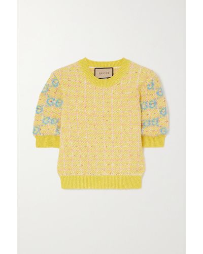 Gucci Vekürzter Pullover Aus Einer Wollmischung Mit Intarsienmuster - Gelb