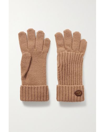 Gucci Wool Cashmere Gloves With Double G - Natural