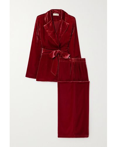 Olivia Von Halle Jagger Pyjama Aus Samt Mit Bindegürtel - Rot