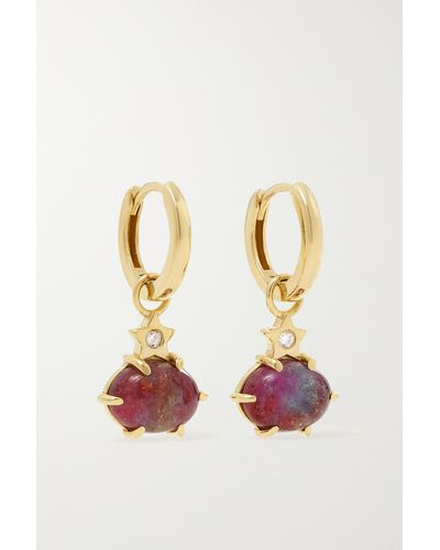 Andrea Fohrman Mini Cosmo 14-karat Gold, Kyanite And Diamond Hoop Earrings - Red