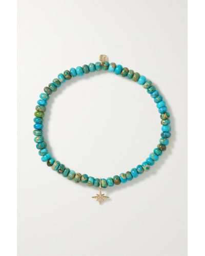 Sydney Evan Mini Starburst 14-karat Gold, Turquoise And Diamond Bracelet - Blue