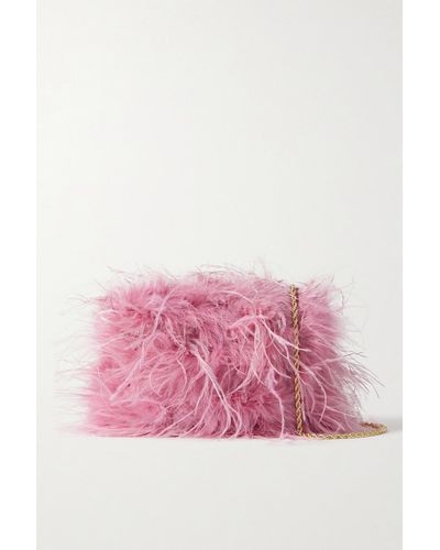 Loeffler Randall Zahara Feather-embellished Satin Clutch - Pink