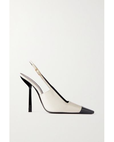 Saint Laurent Ines Slingback-pumps Aus Twill Mit Lederbesätzen - Weiß