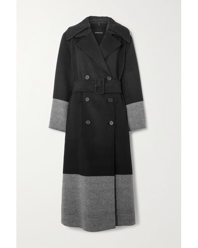 JOSEPH Merton Belted Double-breasted Two-tone Wool Coat - Black
