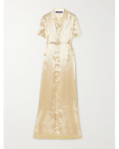 Ralph Lauren Collection Symon Belted Hammered-satin Maxi Shirt Dress - Natural
