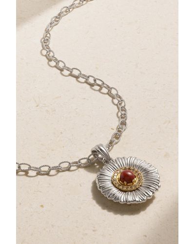 Buccellati Blossom Sterling Silver And Gold-plated, Jasper And Diamond Necklace - White
