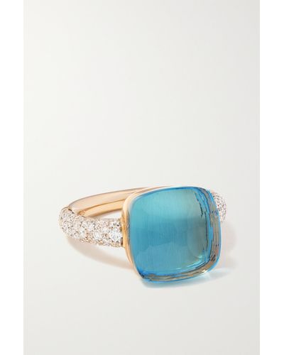 Pomellato Mixed Gold, Diamond, Topaz And Agate Nudo Classic Ring - Blue