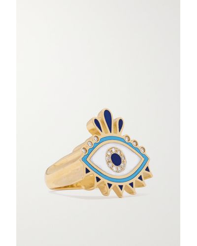 L'Atelier Nawbar Queen Eye 18-karat Gold, Enamel And Diamond Pinky Ring - Blue