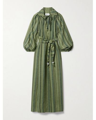 Lisa Marie Fernandez + Net Sustain Poet Belted Striped Linen-blend Maxi Dress - Green