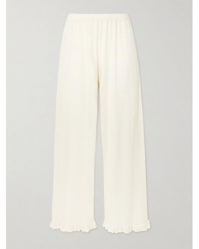 Eres Bernard Ruffled Wool And Cashmere-blend Trousers - White