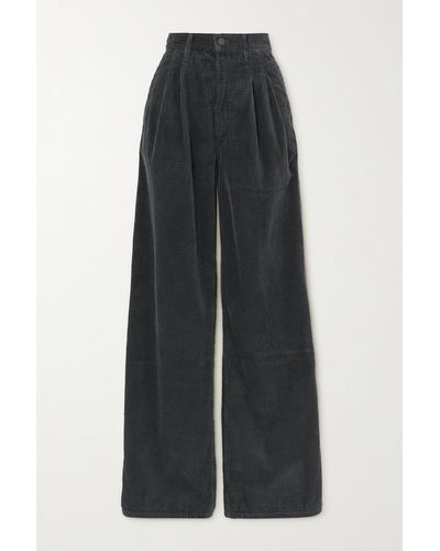 Goldsign The Edgar Pleated Cotton-corduroy Wide-leg Trousers - Black