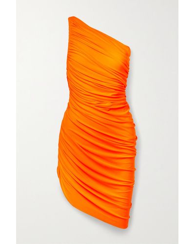 Norma Kamali Diana One Shoulder Ruched Dress - Orange