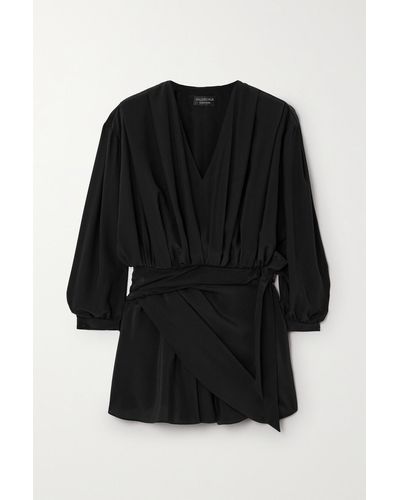 Balenciaga Draped Wrap-effect Silk Crepe De Chine Mini Dress - Black