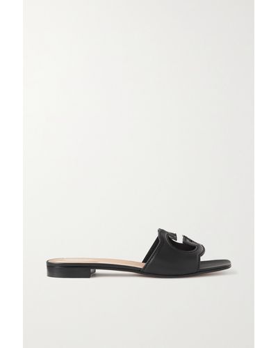 Gucci Interlocking G Cut-out Leather Sliders - Black