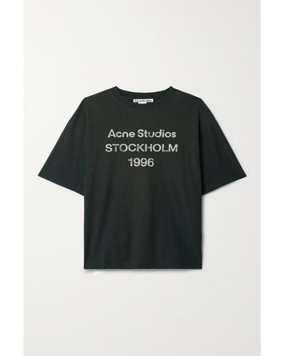 Acne Studios Printed Distressed Organic Cotton-jersey T-shirt - Black