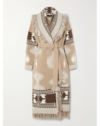 Alanui Icon Belted Fringed Jacquard-knit Wool Cardigan - Natural