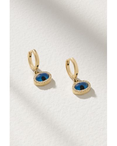 Ileana Makri Mini Oval Eye 18-karat Gold, Glass And Diamond Hoop Earrings - Blue