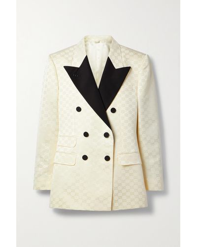 Gucci Double-breasted Silk-twill Trimmed Cotton-blend Jacquard Blazer - Natural