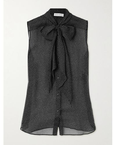 Nina Ricci Pussy-bow Polka-dot Silk Blouse - Black