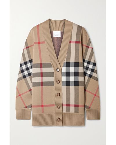 Burberry Checked Jacquard-knit Cardigan - Natural