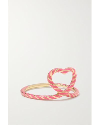 Alison Lou Heart Streamer 14-karat Gold And Enamel Ring - Pink