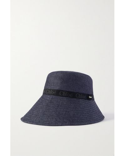 Chloé Woody Embellished Grosgrain-trimmed Denim Bucket Hat - Blue
