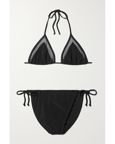 Norma Kamali Stretch-mesh-trimmed Triangle Bikini - Black