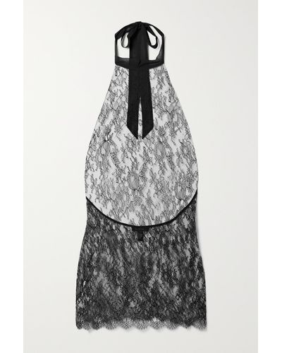 Kiki de Montparnasse Nachthemd Aus Spitze Mit Neckholder Und Besätzen Aus Seidensatin - Grau