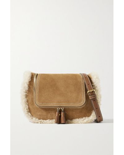 Anya Hindmarch Vere Small Leather And Shearling-trimmed Suede Shoulder Bag - Natural