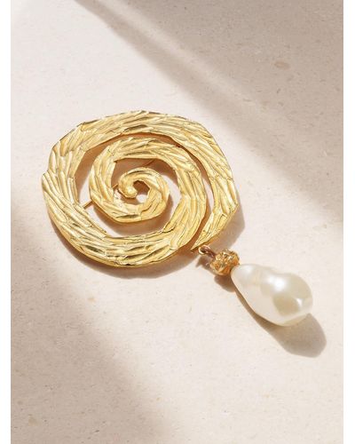 Susan Caplan Ysl Gold-plated Faux Pearl Brooch - Natural