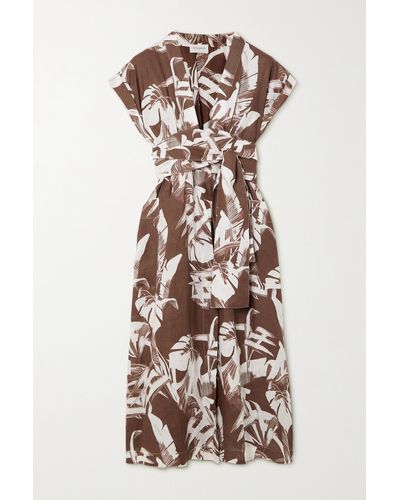 Three Graces London Clarissa Floral-print Linen Wrap Midi Dress - Brown