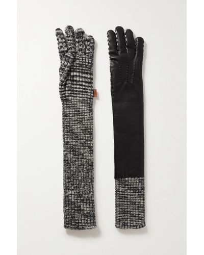 Missoni Ribbed Wool And Leather Gloves - Black