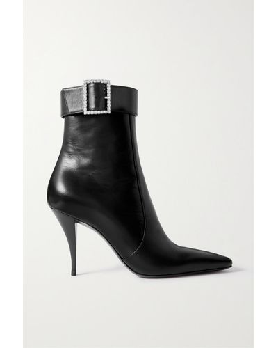 Saint Laurent Claude Embellished Leather Ankle Boots - Black