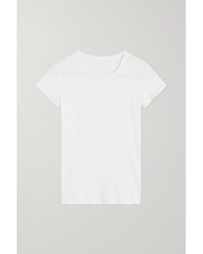 Leset T-shirt Aus Baumwoll-jersey Mit Pointelle-details - Weiß