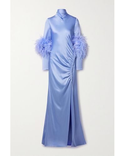 LAPOINTE Ostrich Feather Trim Long Sleeve Double Face Maxi Dress