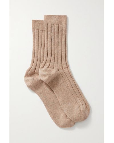 Johnstons of Elgin Socken Aus Einer Gerippten Kaschmirmischung - Natur