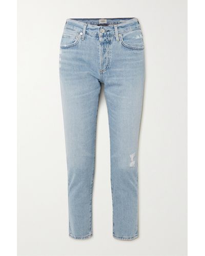 Citizens of Humanity + Net Sustain Emerson Cropped Distressed Slim-leg Organic Jeans - Blue