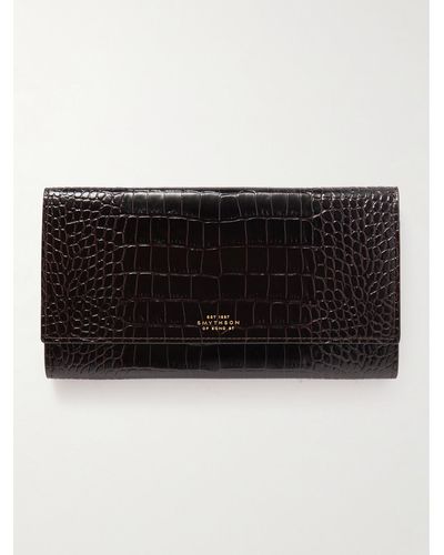 Smythson Marshall Croc-effect Leather Travel Wallet - Black
