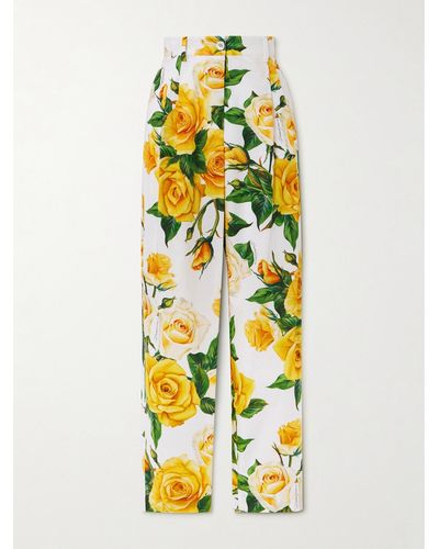 Dolce & Gabbana Hose Mit Geradem Bein Aus Baumwollpopeline Mit Blumenprint - Gelb