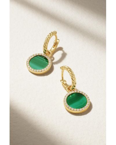 David Yurman Elements 18-karat Gold, Malachite And Diamond Hoop Earrings - Green