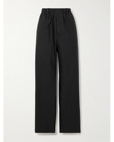 Lemaire Cotton And Silk-blend Poplin Wide-leg Pants - Black